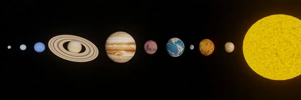 Schéma astrologique simplifié montrant des planètes et des aspects